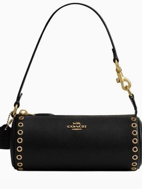 Coach Black Leather Grommet baguette bag